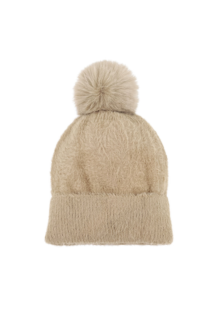 Cappello con pon pon da donna colore khaki