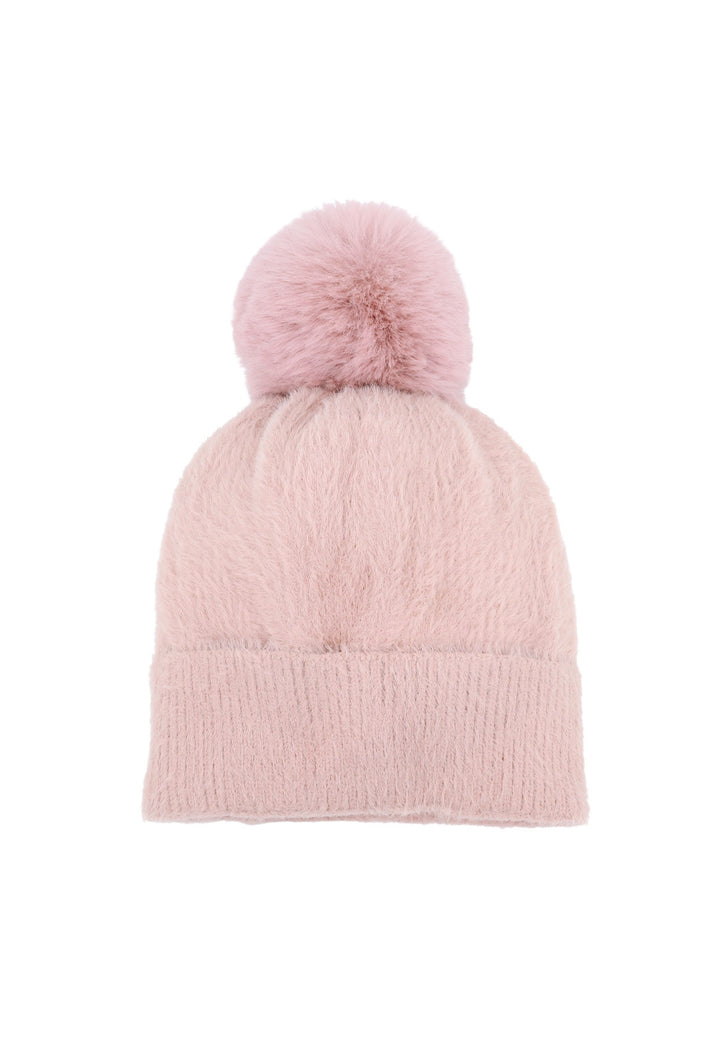 Cappello con pon pon da donna colore rosa