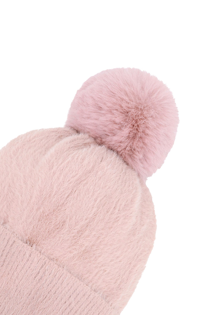 Cappello con pon pon da donna colore rosa