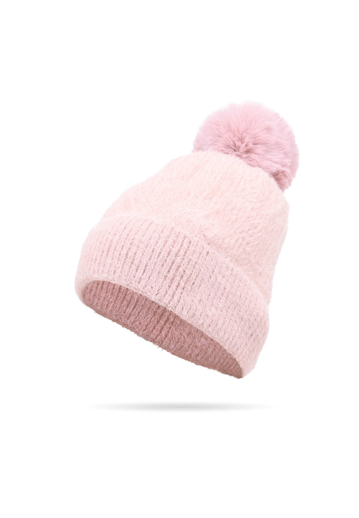 Cappello con pon pon da donna colore rosa